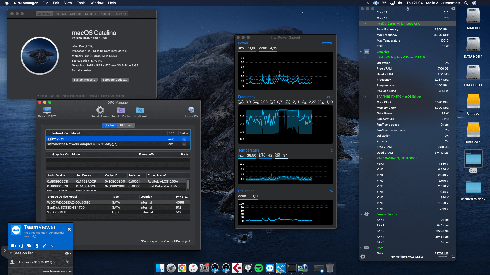 Success Hackintosh macOS Catalina 10.15.7 Build 19H1323 in Gigabyte Z490 Gaming X + Intel Core i9 10900 + Sapphire RX 570